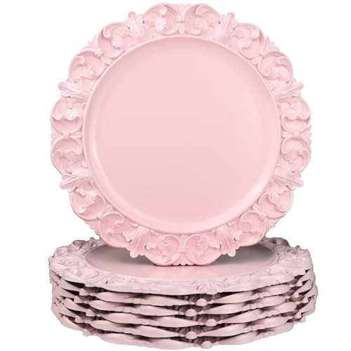 Leemxiiny 13" Pink Charger Plates, Set of 6 Plastic Textured Chargers for Dinner Plates with Embossed Rim, Table Décor, Party, Wedding, Holiday | Amazon (US)