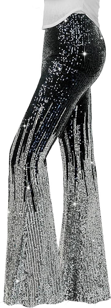 Nawgut Sequin Flare Pants Sparkly Glitter High Waisted Bell Bottom Trousers Disco Party Clubwear ... | Amazon (US)
