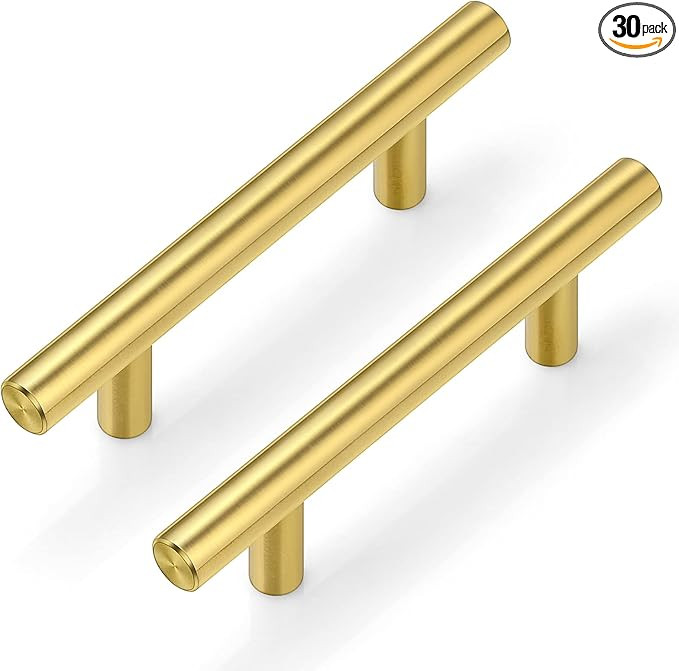 30Pack 3''Hole Centers Gold Cabinet Handles-Brushed Brass Cabinet Pulls Gold Dresser Drawer Pulls... | Amazon (US)