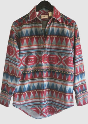Vintage L.L. Bean Up Shirt Womens Small Red Blue Aztec  Long Sleeve | eBay US