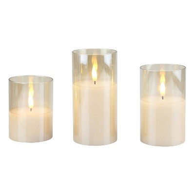 Stonebriar 3pk Real Wax Flameless LED Pillar Candle with Remote and Timer: Battery Operated, Safe Decor | Target