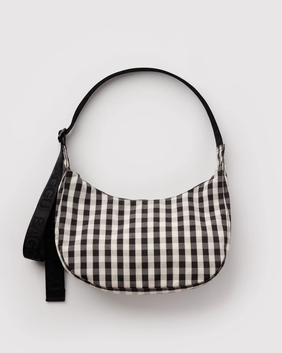 Medium Nylon Crescent Bag Black And Cream Gingham - Baggu | BAGGU
