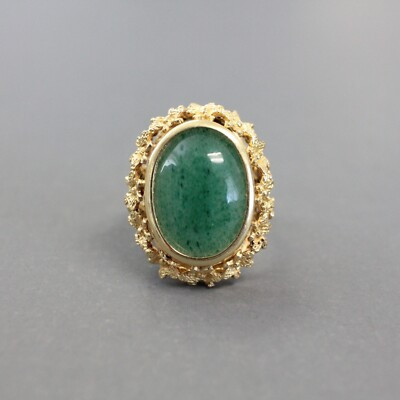 Vintage Estate 18k Yellow Gold Large Oval Jade Cabochon with Flowers Ring Size 7 | eBay US