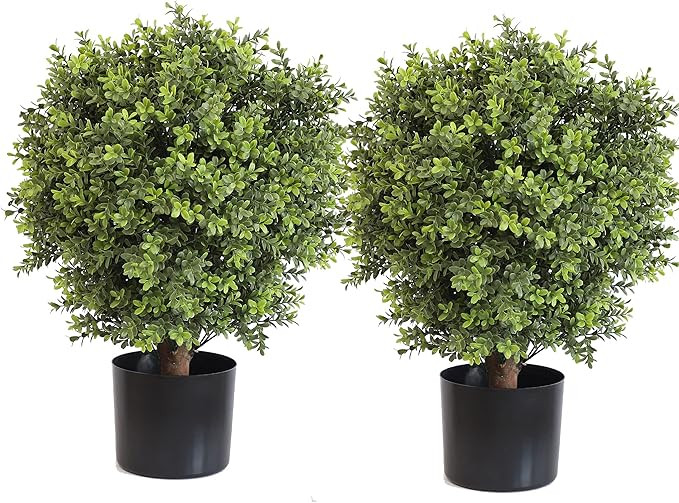 Artificial Topiary Ball Tree, 2 Pack Artificial Plants Outdoor, Ball Shaped Boxwood Topiary, Arti... | Amazon (US)