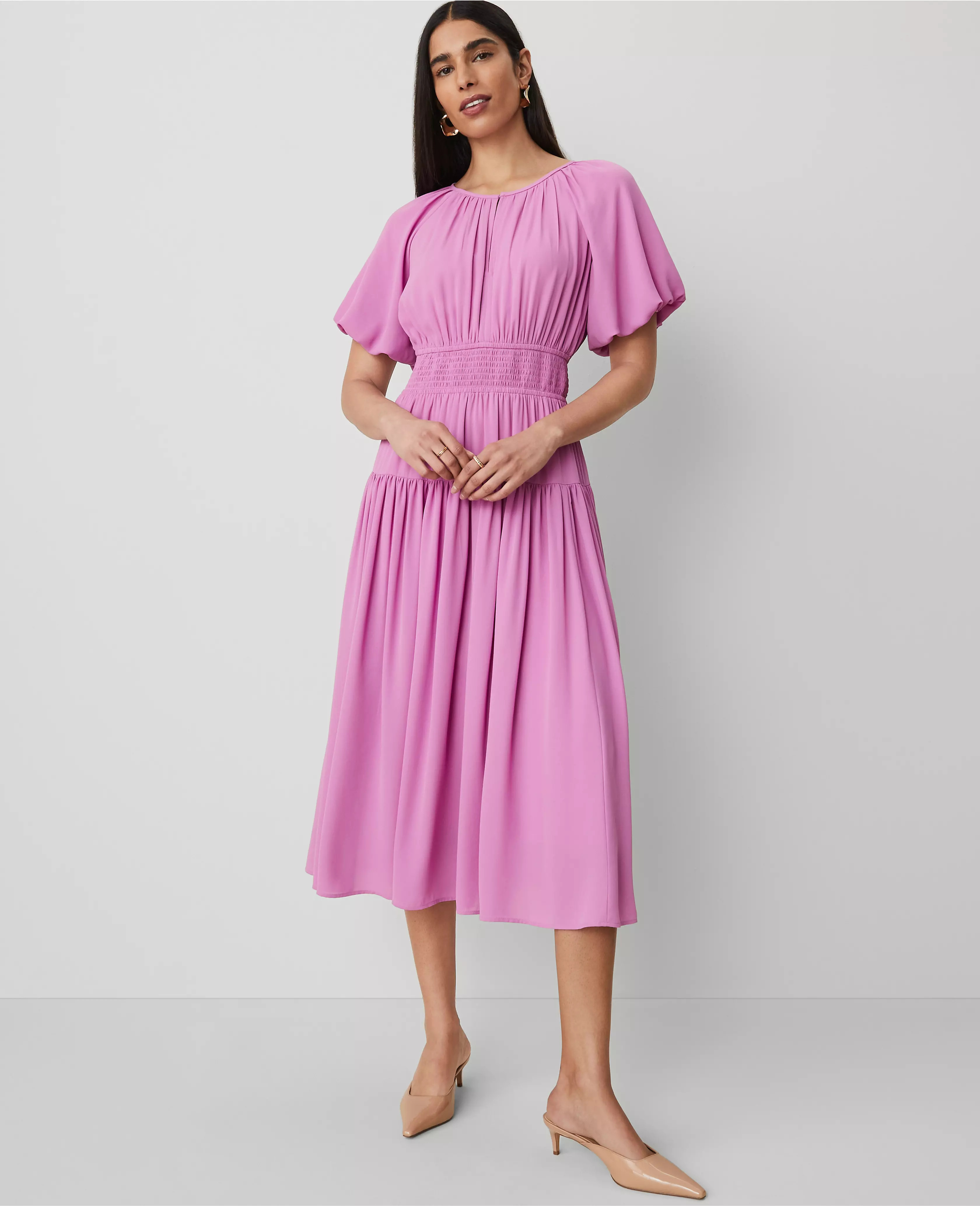 Split Neck Midi Dress | Ann Taylor