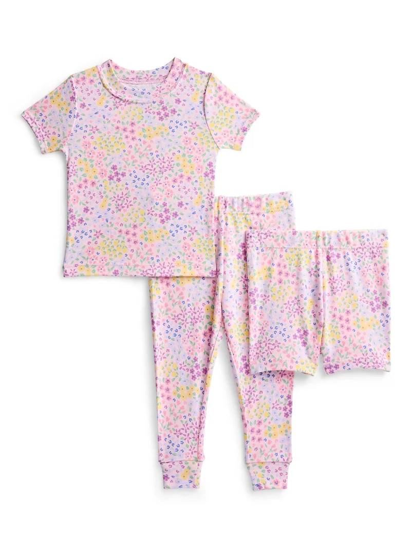 Wonder Nation Toddler Girls Short Sleeve Top, Pants and Shorts Pajama Sleep Set, 3-Piece, Sizes 1... | Walmart (US)
