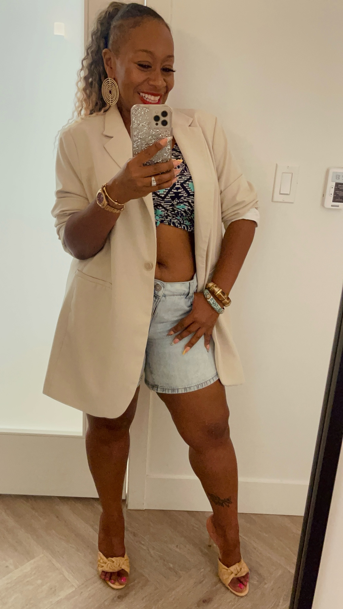 Oversized blazer, denim shorts & Marc Fisher sandals!

#LTKStyleTip #LTKShoeCrush