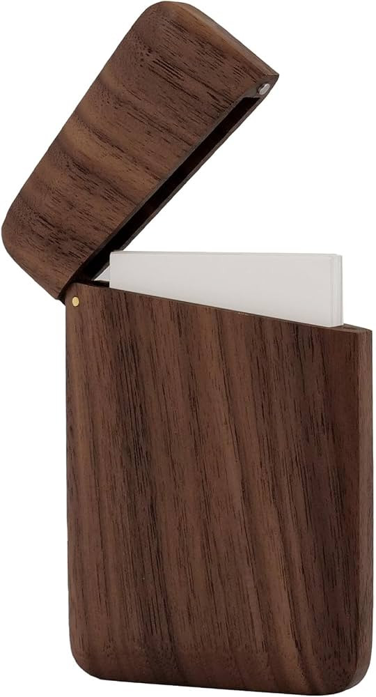Wood Business Card Holder Wooden Magnetic Business Card Case Portable Simple (Black Walnut) | Amazon (US)
