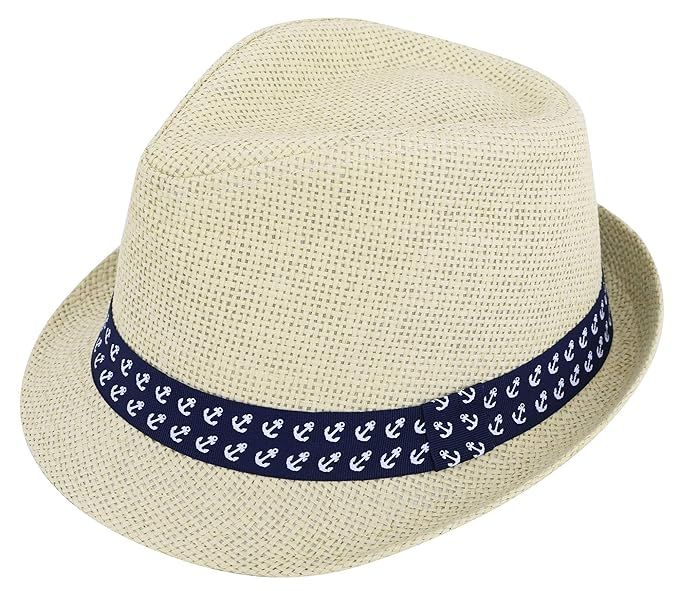 Kids Fedora Straw Sun Beach Fedora Hat-Short Brim with PU Leather/Band Accent | Amazon (US)