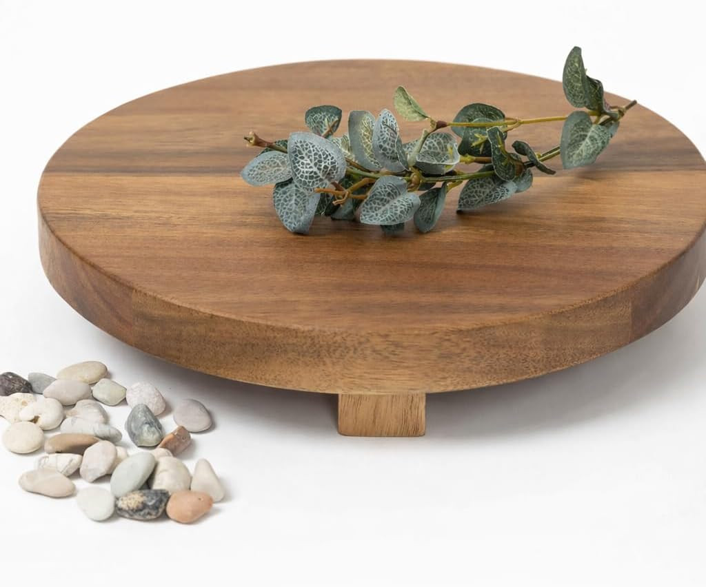 Kurrajong Farmhouse footed wooden stand. 10" wide and 2" high round Acacia Wood Riser. Wooden pedestal stand for Kitchen Counter, Coffee Station, Bathroom, Plants, Candles. Rustic Countertop Riser board | Amazon (US)