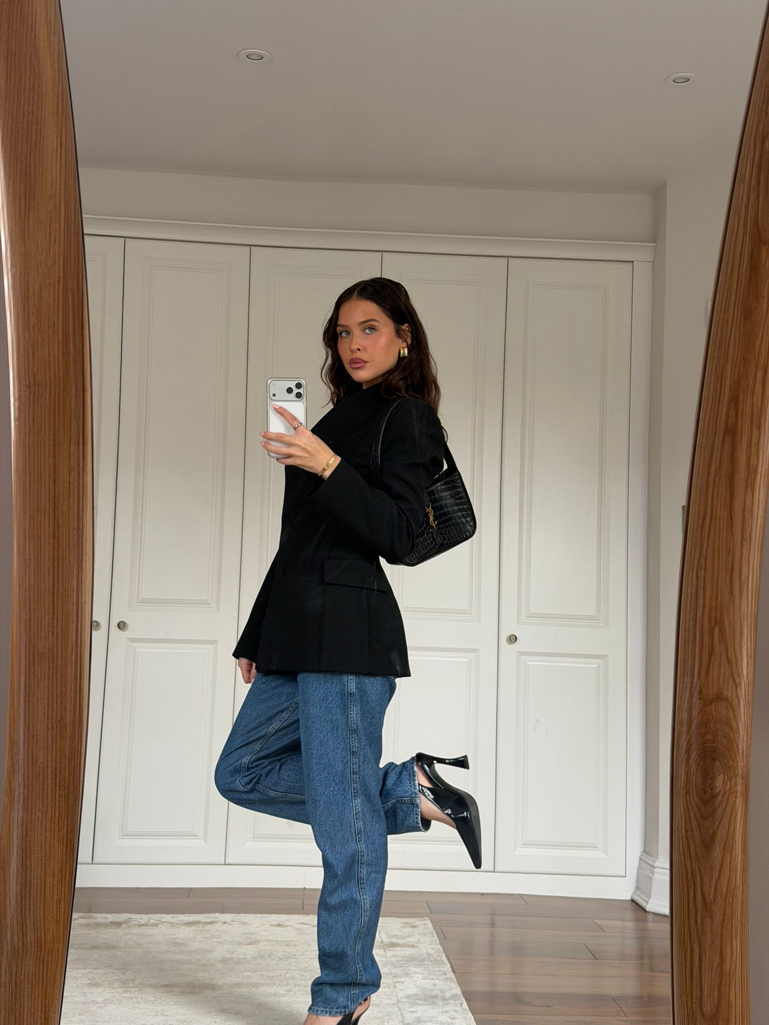 Smart casual evening outfit, Zara tailored blazer, Reformation heels, YSL bag, formal outfit, jeans outfit  

 #LTKuk #LTKautumn #LTKstyletip