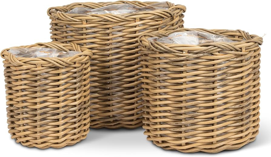 Abbott Collection Round Deep Woven Planters/Baskets. Set of 3 - Plastic/Metal, Natural (9.5" to 1... | Amazon (CA)