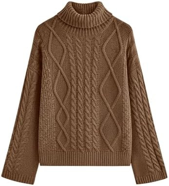 PRETTYGARDEN Fall Sweaters for Women 2025 Oversized Chunky Cable Knit Turtleneck Long Sleeve Wint... | Amazon (US)