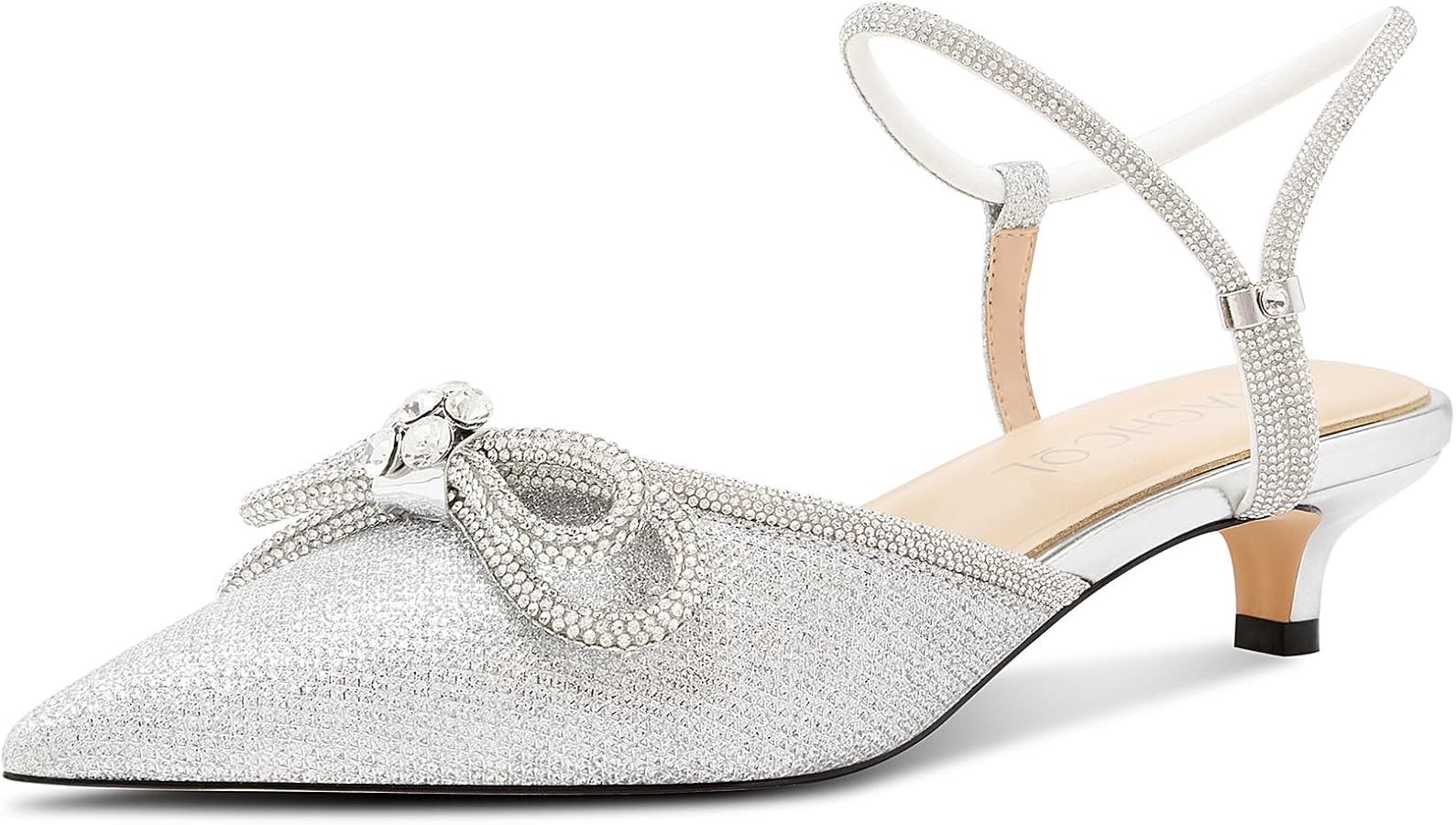 Aachcol Womens Close Toe Rhinestone Bow Kitten Heels Pointed Toe Low Heel Bow Pumps Adjustable An... | Amazon (US)