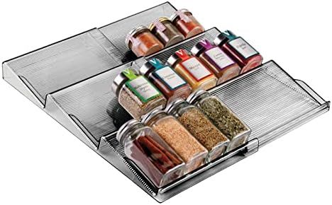 mDesign Expandable Plastic Deluxe Spice Rack, Drawer Organizer for Kitchen Cabinet Drawers - 3- T... | Amazon (US)