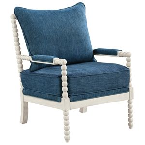 Kaylee Spindle Chair in Navy Blue Fabric with White Frame | Homesquare