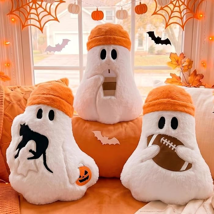 Yookeer 3 Pcs Halloween Ghost Throw Pillow Orange Ghost Football Pillows | Amazon (US)