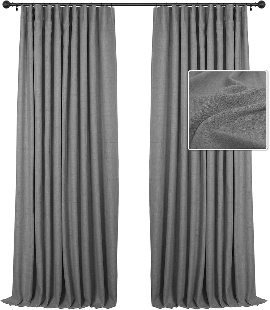 INOVADAY 100% Blackout Curtains 96 Inch Length 2 Panels Set Linen Blackout Curtains Textured Ther... | Amazon (US)
