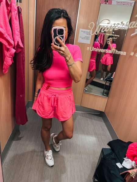 Workout outfit
Pink gym set
Tee and shorts 
Petite friendly 
Activewear
Summer fitness outfit 
Target new arrivals 

#LTKTravel #LTKFitness #LTKFindsUnder50