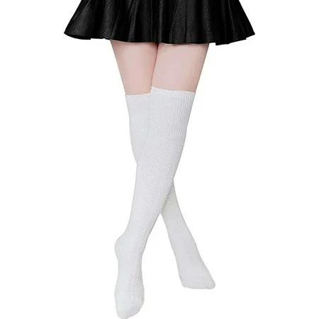 Luowei Winter Warm Sock White Solid Color Sock Adult Women Knitting Solid Color Knee-High Socks Cotton Fashion Long Stockings One Size | Walmart (US)