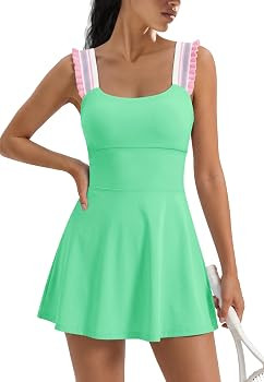 LAMISSCHE Womens Athletic Dress with Shorts Workout Romper Dress Striped Ruffle Golf Tennis Dress... | Amazon (US)