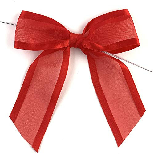 Pre-Tied Red Organza Bows - 4 1/2” Wide, 4th of July Decorative Gift Wrap, Wedding Embellishments, Summer & Fall Ribbons, Veterans Day, Christmas Basket Decor | Amazon (US)