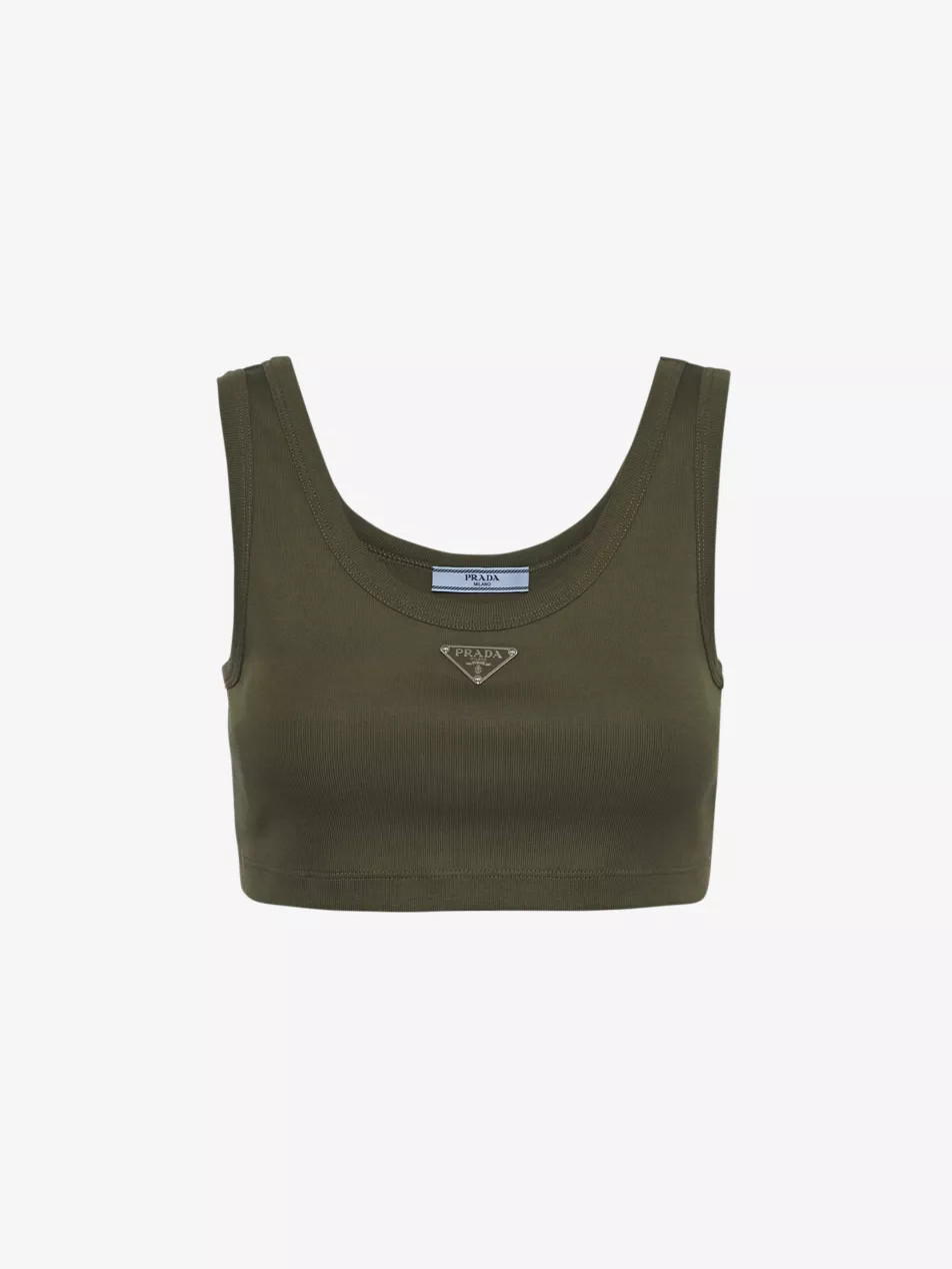 Logo-plaque cropped slim-fit cotton tank top | Selfridges