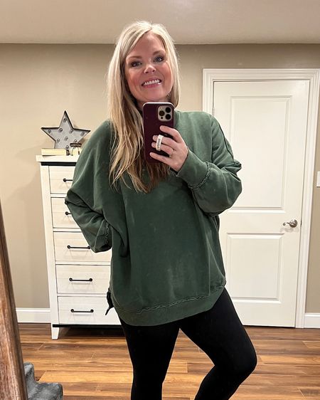 This oversized crewneck is my jam! Just ordered it in burgundy too!!! Wearing a medium!!! And these are my favorite Amazon leggings that I have in every color in size medium!

#LTKstyletip #LTKSeasonal #LTKcurves