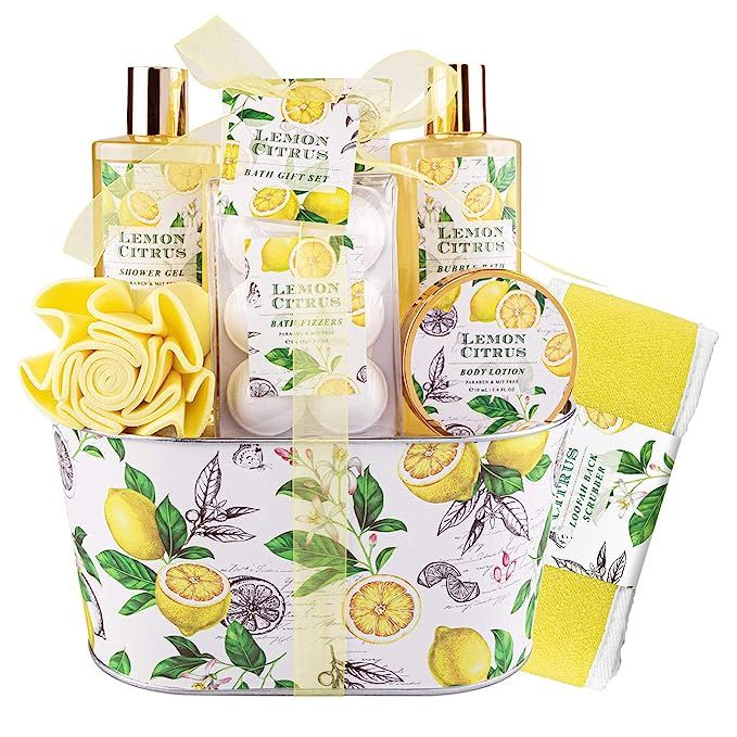 Bath& Shower Spa Basket Gift Set, Lemon Citrus Spa Gift Basket Kits for Women, Good Gift Idea for... | Amazon (US)