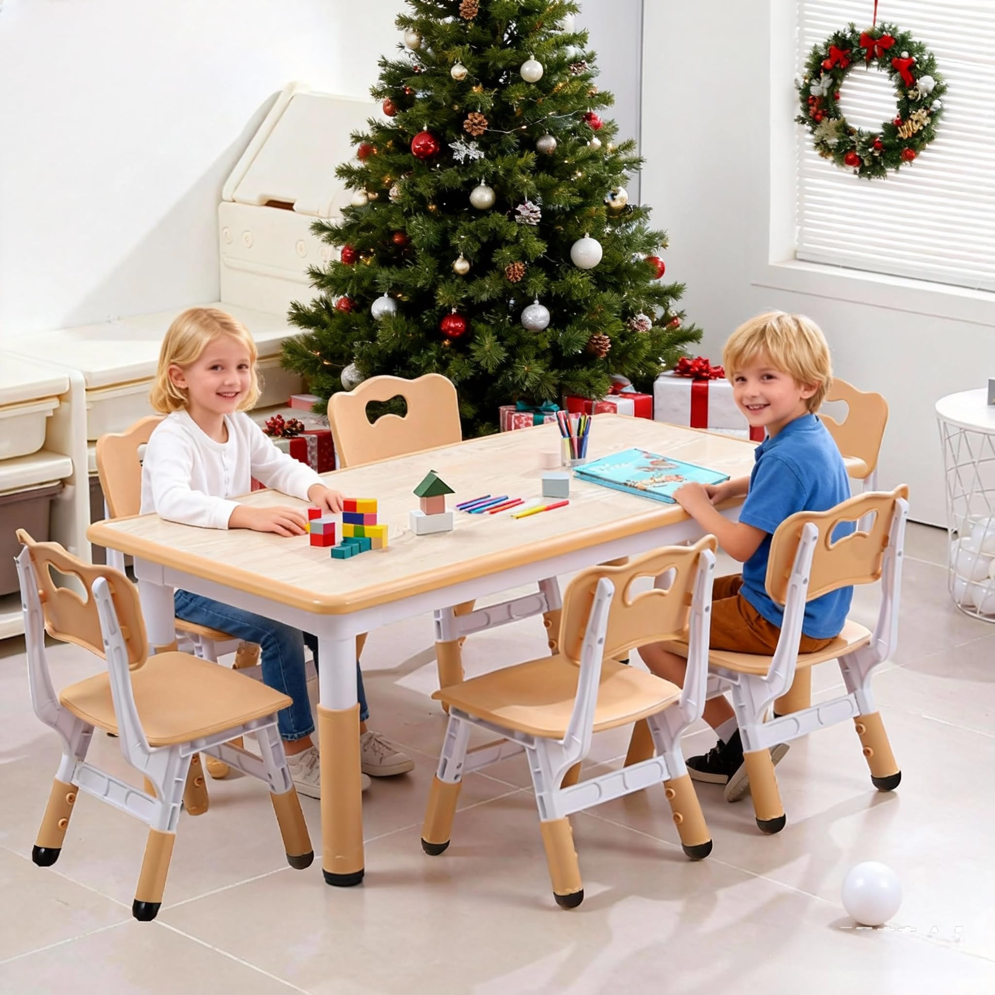 Garvee Kids Table and 6 Chair Set,47 in Modern Height Adjustable Toddler Table and 6 Chairs Set w... | Amazon (US)