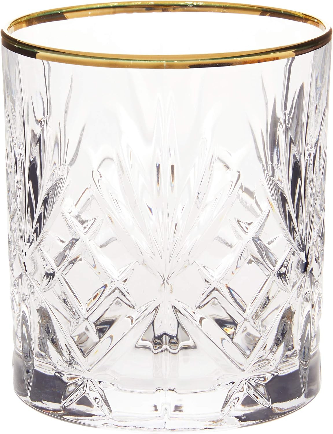 Lorren Home Trends Siena Collection Crystal Double Old Fashion Beverage Glass with Gold Band Design, Set of 4,10 FL OZ | Amazon (US)