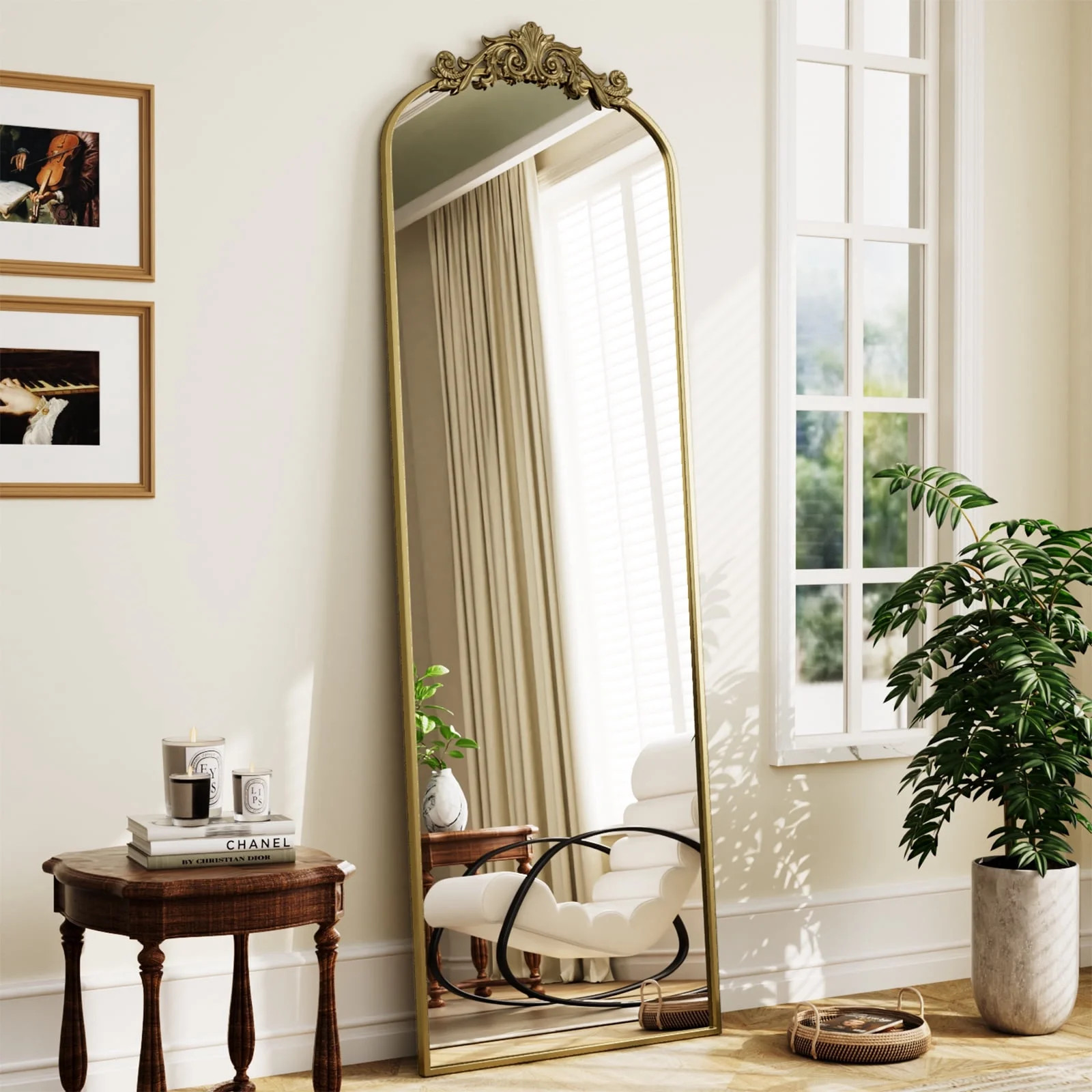 BEAUTYPEAK 66.1"x21" Full Length Mirror with Baroque Flower Head Design Wall-Mounted Mirror,Antiq... | Walmart (US)