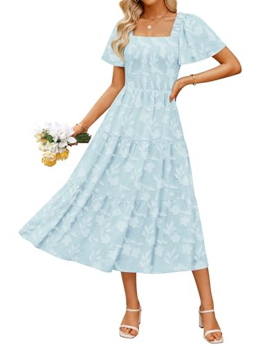 ZESICA Women's Summer Boho Floral Midi Dresses 2025 Casual Short Sleeve Square Neck Flowy Beach V... | Amazon (US)