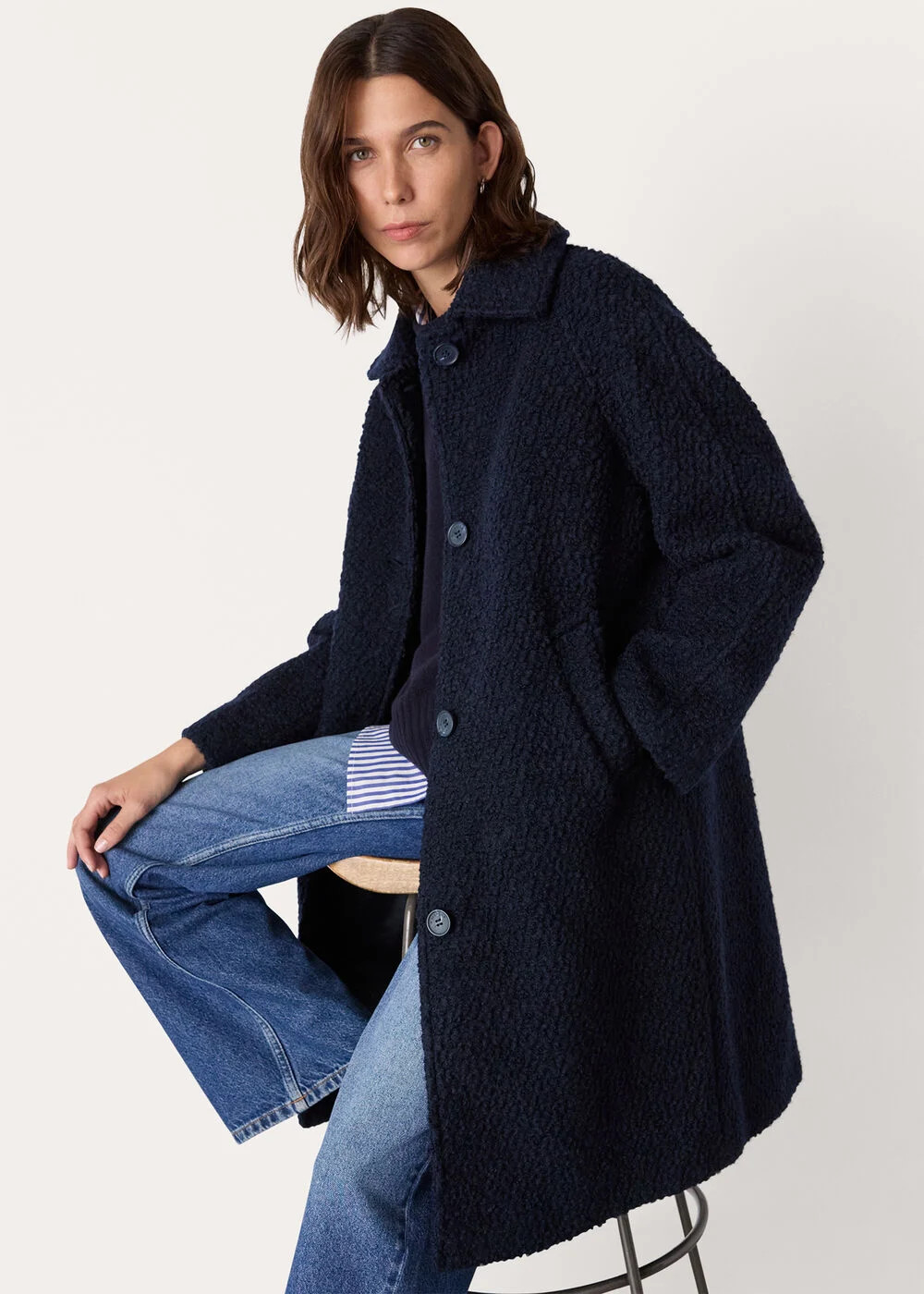 Navy Romy Boucle Coat | WHISTLES | Whistles UK | | Whistles