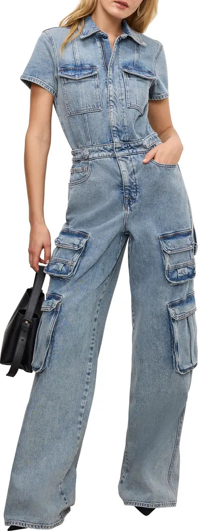Fit For Success Denim Wide Leg Cargo Jumpsuit | Nordstrom
