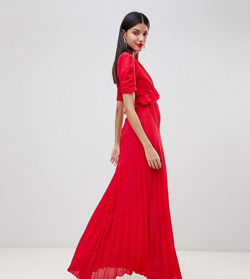 ASOS TALL Pleated Maxi Tea Dress - Red | ASOS US