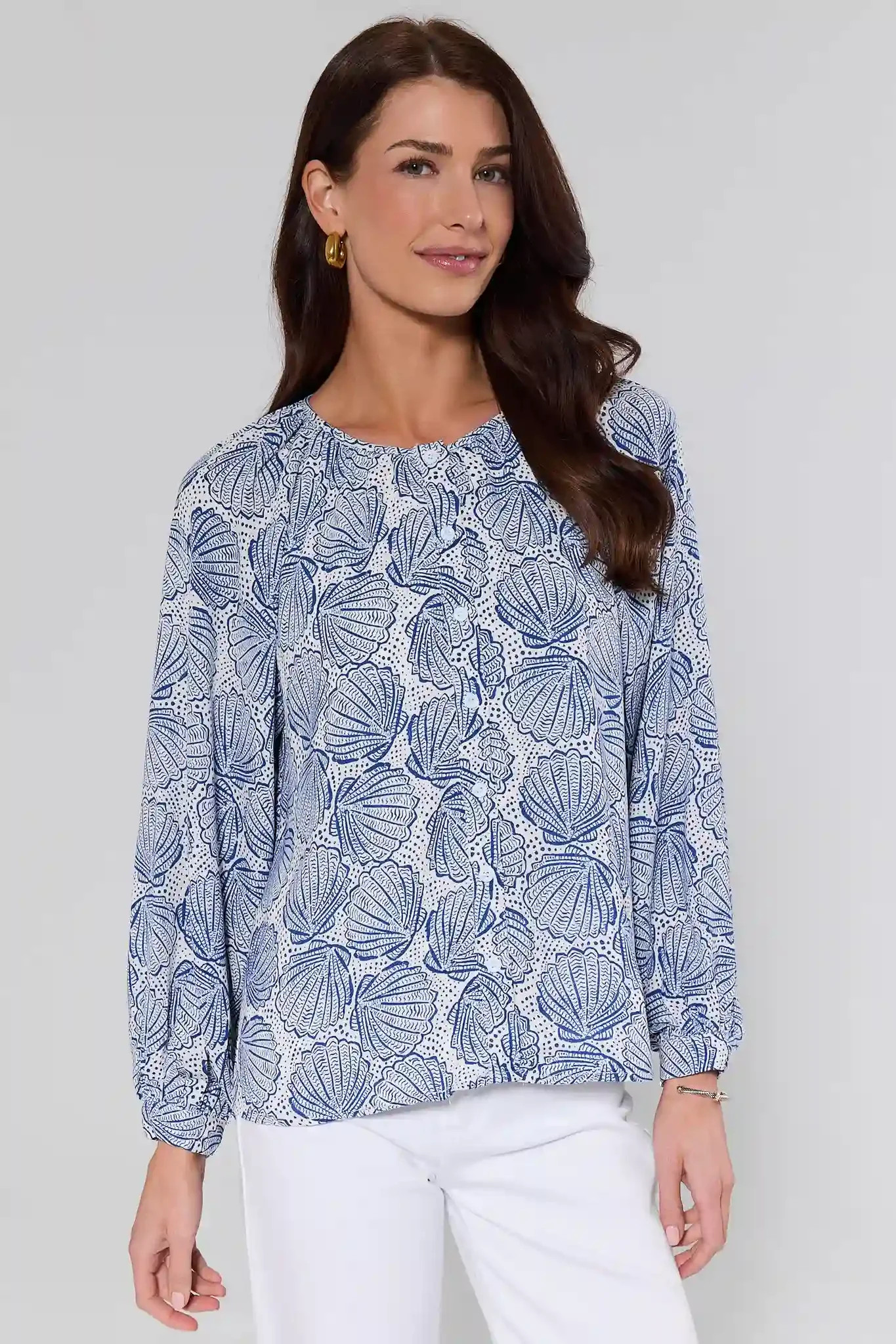 Blue Shell Print Button Up Top | Avara