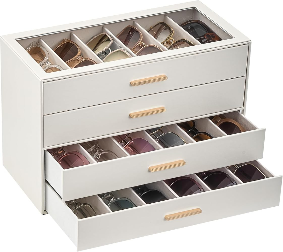 Lolalet Beige Sunglasses Storage Box for Women, Eyewear Eye Glass Organizer with Clear Top Lid Di... | Amazon (US)