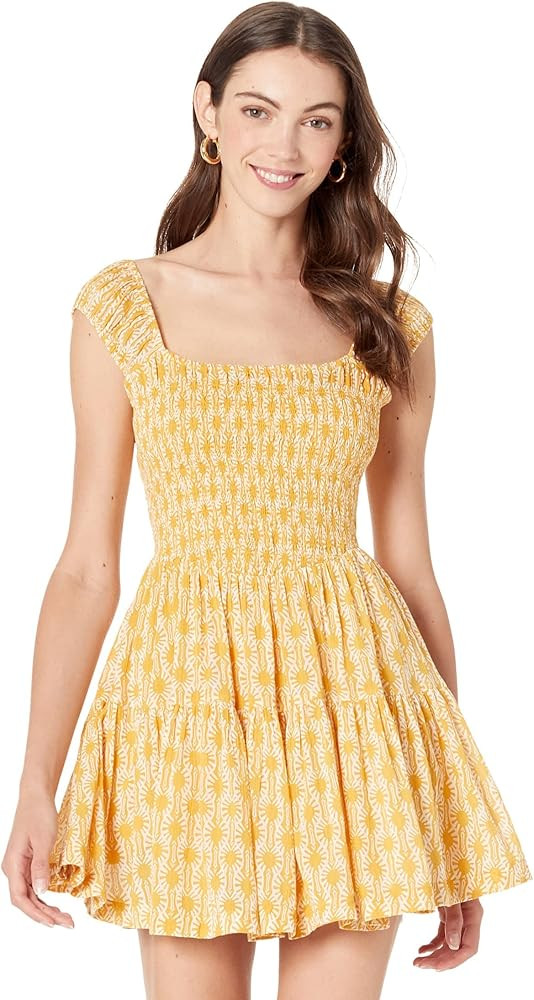 Free People Sweet Annie Mini Dress for Women - Square Neckline with Ruched Cap Sleeves, Joyful an... | Amazon (US)