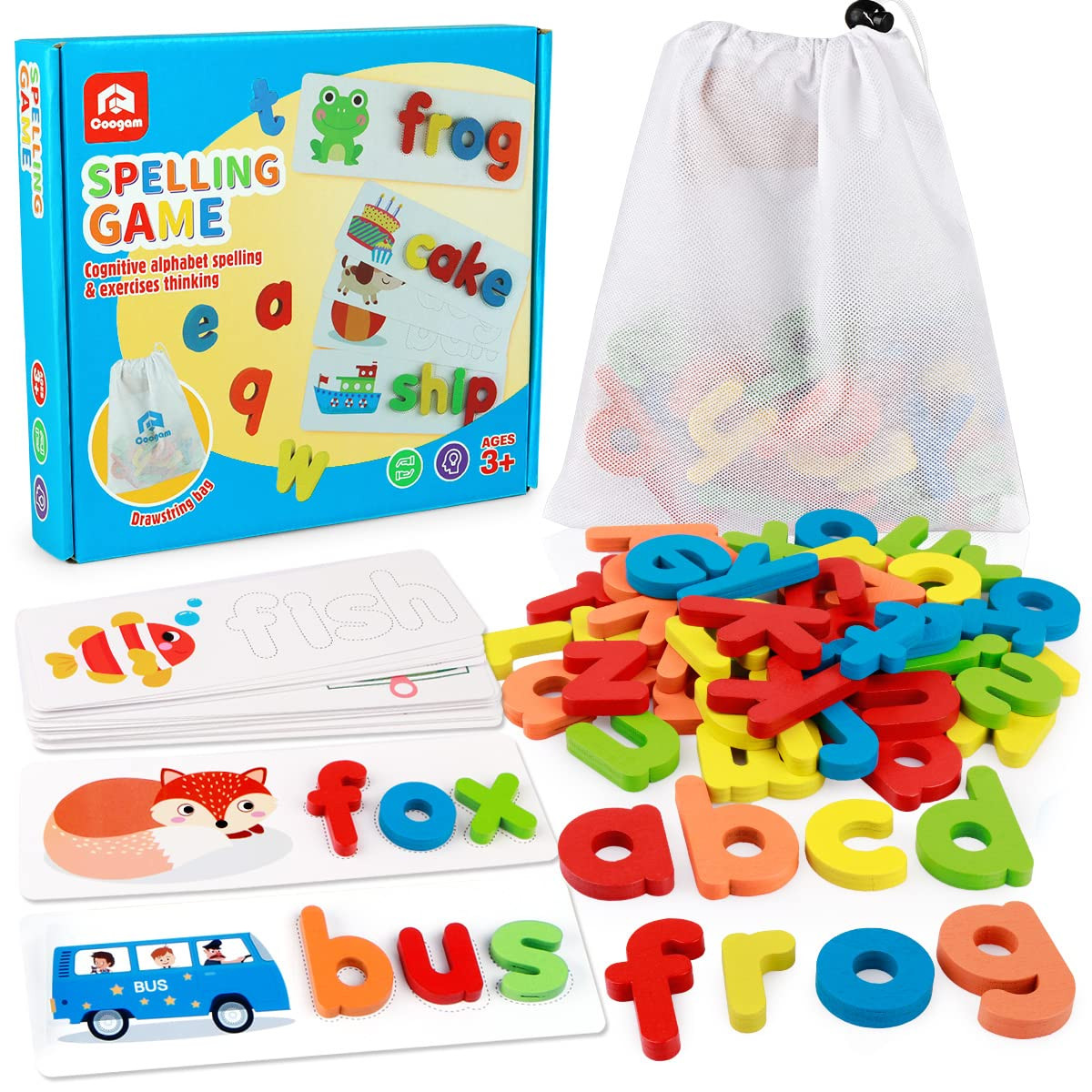 Coogam Read Spelling Learning Toy, Wooden Alphabet Flash Cards Matching Sight Words ABC Letters R... | Amazon (US)
