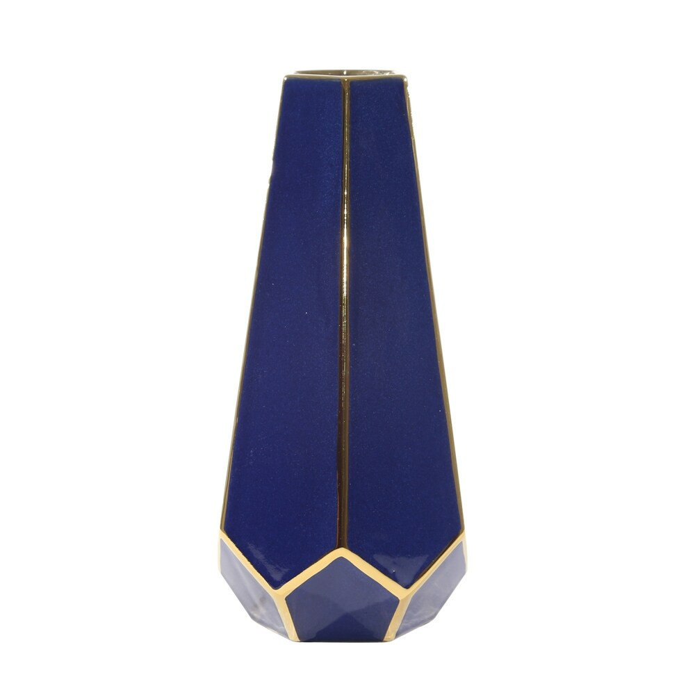 Decorative Faceted Art Vase in Ceramic, Small, Blue and Gold | Bed Bath & Beyond