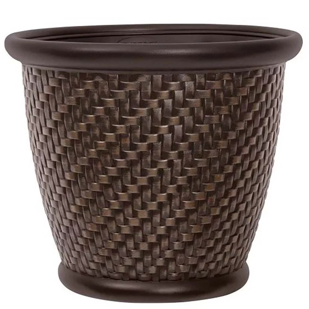 Suncast 1807J4 18 x 16.5 Inch Wicker Resin Flower Pot Garden Planter, Dark Brown | Walmart (US)