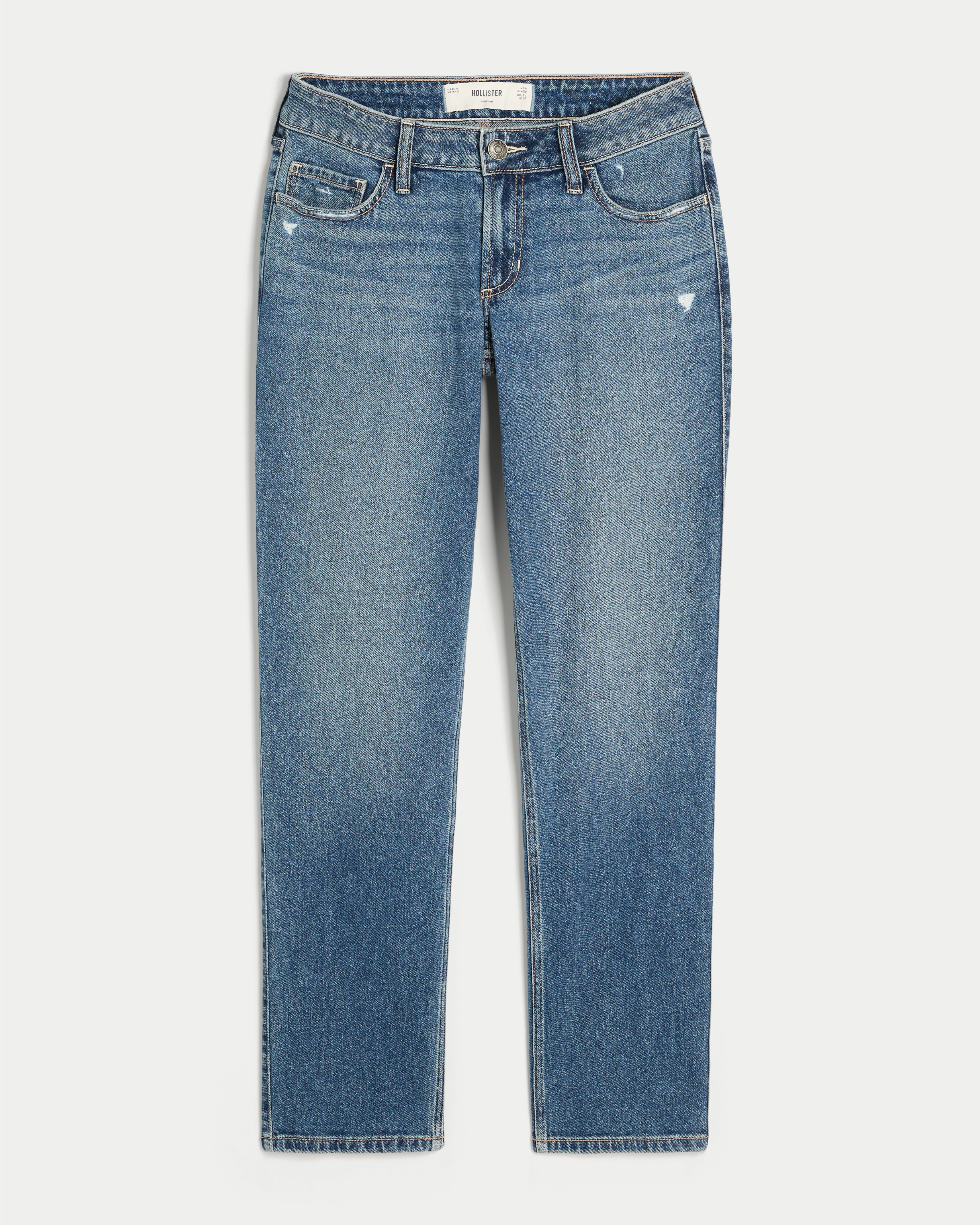 Low-Rise Distressed Straight Jeans | Hollister (US)