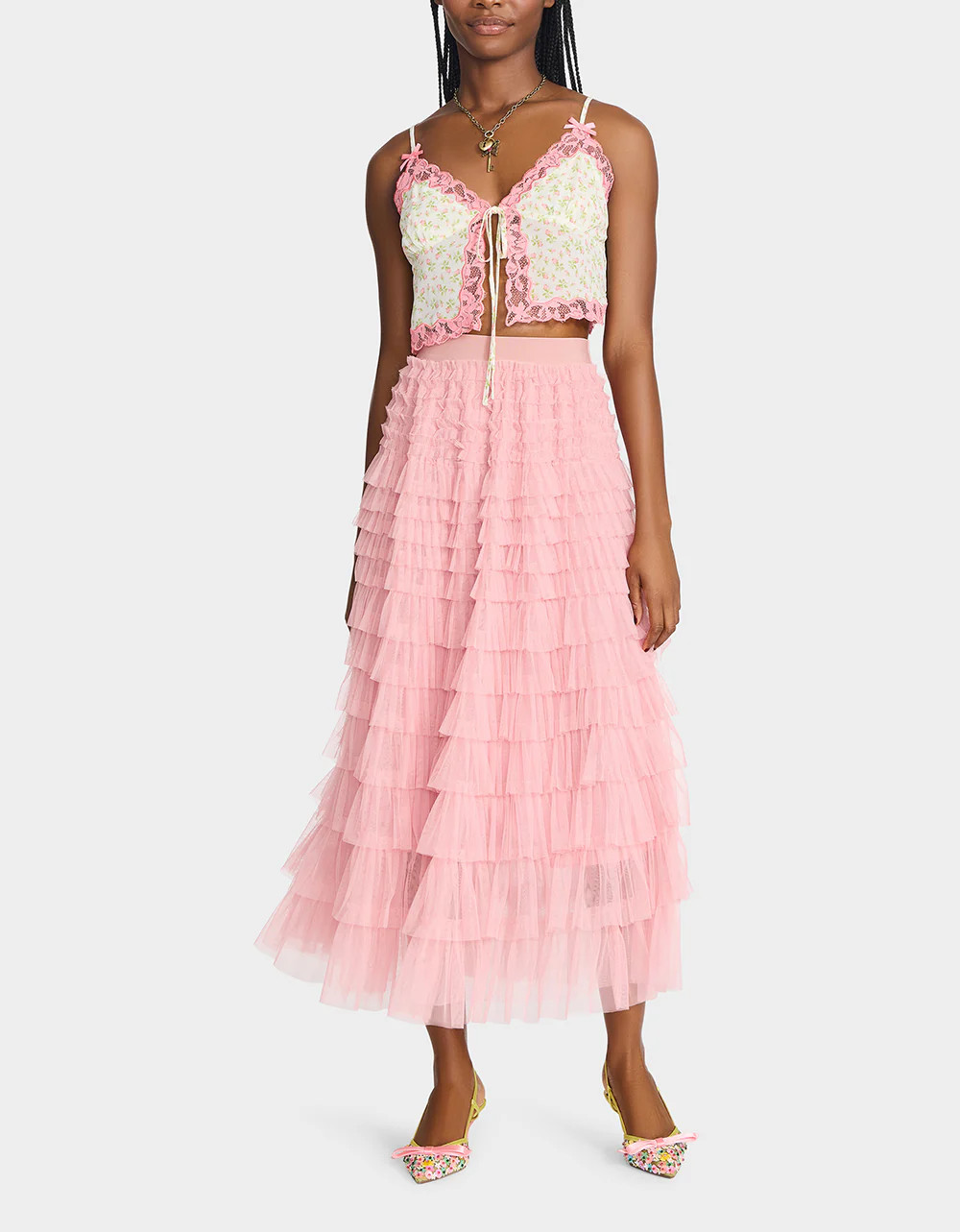 COLETTE TULLE MAXI SKIRT PINK Women's Tulle Maxi Ruffle Skirt | Betsey Johnson