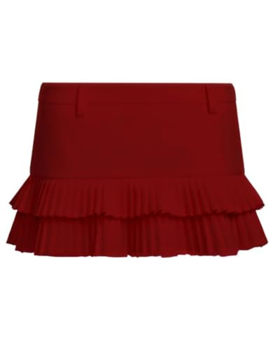 Ruffle Pleated Linen Low Rise Mini Skirt for Women Going Out Concert Festival Y2K Skirt | Amazon (US)