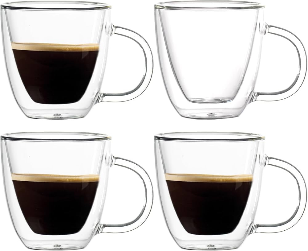 Espresso Cups Set of 4, 6oz /170ml Double Walled Glass Coffee Mugs With Handle, Hand Blown Insula... | Amazon (US)