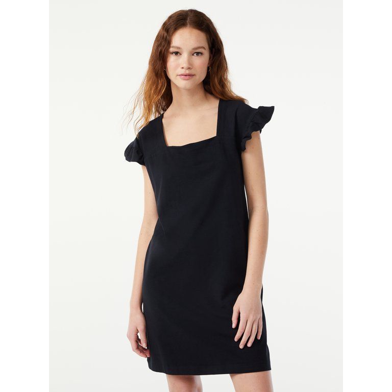 Free Assembly Women's Square Neck Mini Dress with Ruffle Sleeves | Walmart (US)