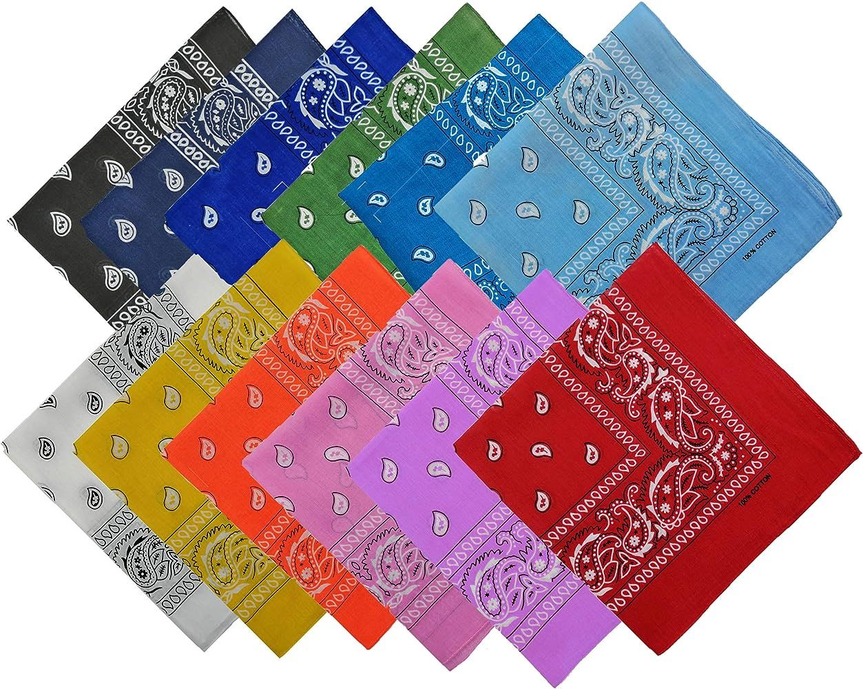 100% Cotton Double Sided Print Paisley Bandana Scarf, Head Wrap - 12 Colors 22 inch | Amazon (US)