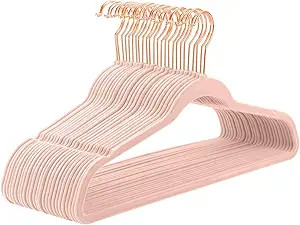 MIZGI Premium Velvet Hangers (50 Pack),Heavyduty - Non Slip Felt Hangers - Blush Pink - Rose Gold... | Amazon (US)