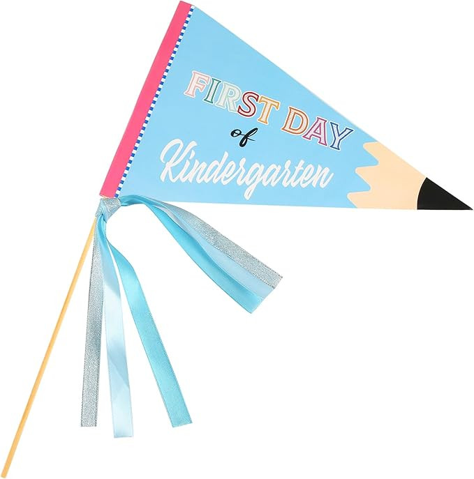 First Day of Kindergarten Flag, Cheerful Party Pennants with Ribbons and Wood Stick Celebratory P... | Amazon (US)